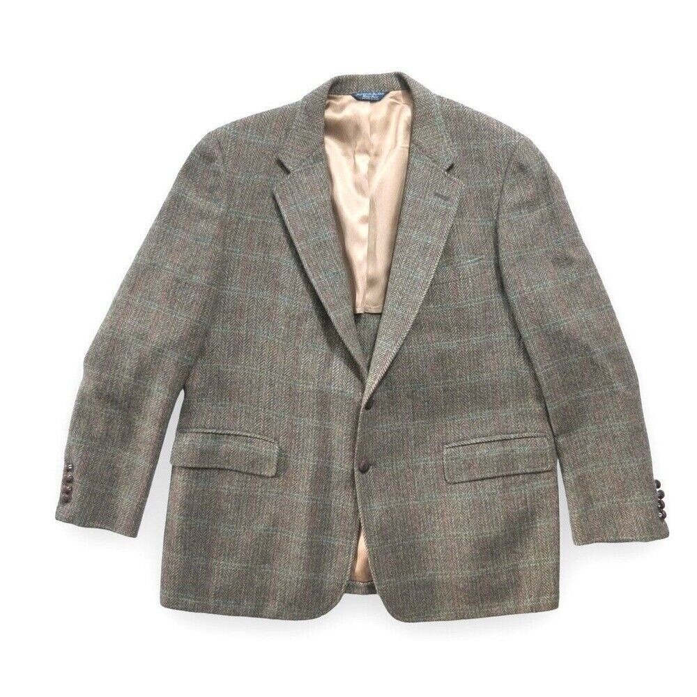 Vintage 1980s Cricketeer Gray Herringbone Wool Blazer 42R Menswear